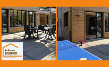 Extension bois moderne à Beaurecueil avec terrasse conviviale, conçue par La Maison Des Travaux Aix-en-Provence.