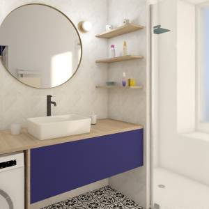 Salle de bains avec carrelage imitation carreaux de ciment – appartement à Angers