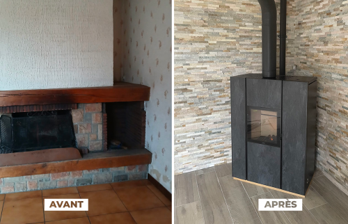  Installation d'une poêle mixte bois et granulés - Avant APrès