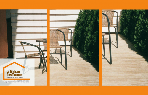 Terrasse en béton avec coin détente, réalisée en 3 semaines à Pluguffan par La Maison Des Travaux Quimper.