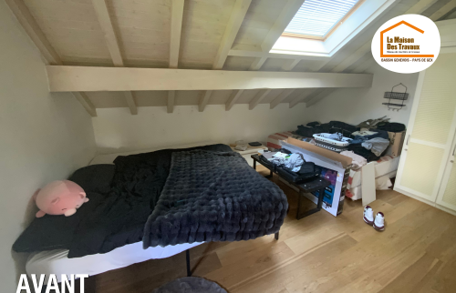 rénovation intérieure Lully, conception sur mesure Haute-Savoie, rangement optimisé mansarde, aménagement maison Bassin Genevois, artisan menuisier Annemasse