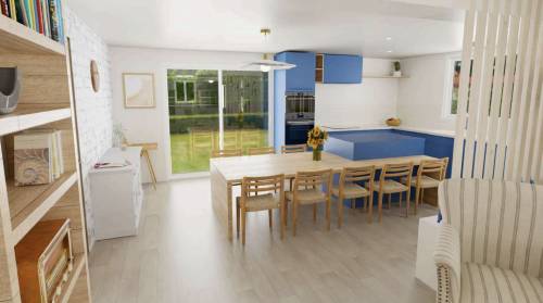 Projection 3D de la future cuisine après rénovation de maison - Montélier 26120