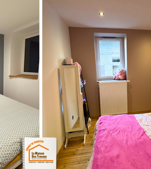 rénovation appartement Combloux, création chambres supplémentaires, redistribution espace logement, rénovation intérieure Haute-Savoie, la maison des travaux chamonix