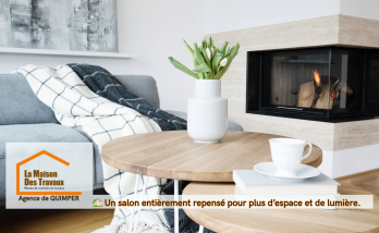 Un salon entièrement repensé à Quimper par Lucie Pouliquen, alliant espace et lumière pour un confort de vie optimal.