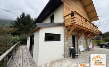 La Maison des Travaux Moûtiers, extension contemporaine Mercury, rénovation globale maison, projet agrandissement Savoie, habillage façade pierre