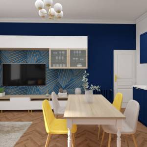 Décoration appartement avec laiton, moulures et bleu foncé – projet 2024 à Angers