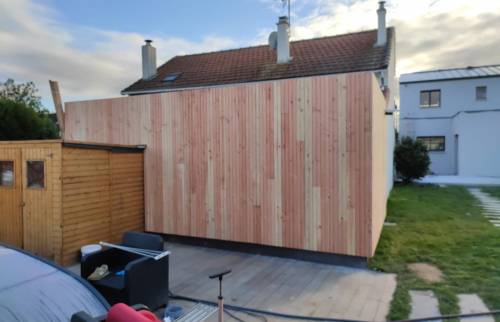 Travaux en cours - Agrandissement d'une maison avec ossature bois à Vertou