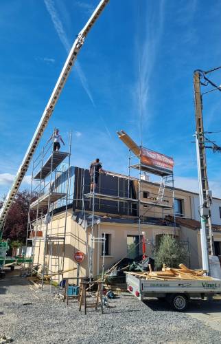 Surélévation en ossature bois à Vertou - travaux en cours