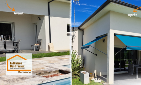 Avant après pose de stores à Brax 47310 transformation d’une terrasse pour améliorer le confort extérieur et profiter pleinement des beaux jours