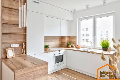 rénovation de cuisine blanc et bois