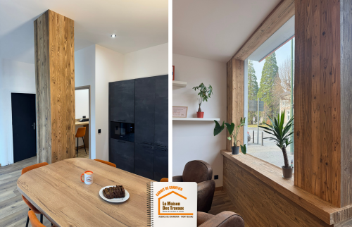 travaux menuiserie Albertville, bois massif sur mesure, habillage intérieur bois, courtier artisan menuisier, décoration chalet montagne, la maison des travaux Sallanches