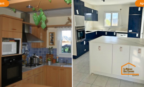 Découvrez la transformation complète d’une cuisine à Quimper, passée d’un espace daté à une pièce moderne, lumineuse et fonctionnelle.