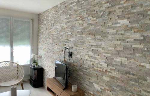 Rénovation Salon Briquette Parement Coloc La Maison des Travaux - Rouen