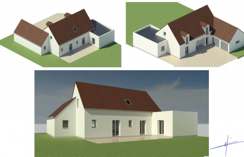 Vues 3D extension toit plat