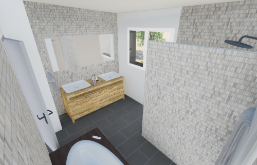 Vue 3D création salle de bains surélévation à Nantes 2