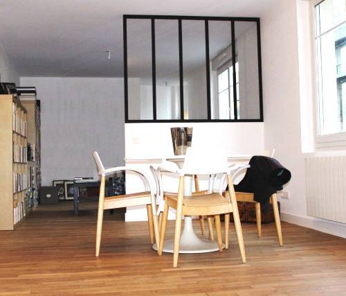 Rénovation grand studio après travaux restauration parquet et pose d'une verrière d'intérieur à Meaux (77)