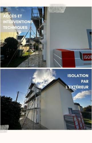 Intervention sur façade avec travaux en hauteur dans le cadre d’une isolation thermique par l’extérieur à Guingamp.