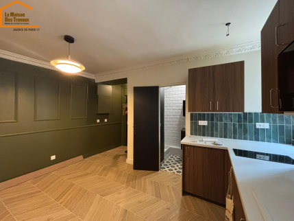 Séjour ouvert sur la cuisine, rénovation Paris 17e