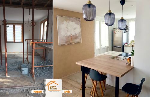 La Maison des Travaux Moûtiers, étude structure mur porteur, faux plafond avec LED, artisan cuisine Savoie, pose cuisine sur-mesure