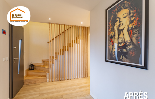 pose parquet Gex, escalier bois Pays de Gex, revêtement moderne Divonne-les-Bains, décoration chaleureuse Ferney-Voltaire, continuité visuelle Valserhône