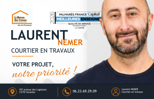 Laurent Nemer, courtier en travaux à Aix-en-Provence, accompagne les projets de rénovation énergétique et de rénovation intérieure avec des artisans locaux sélectionnés pour leur sérieux et la qualité de leurs finitions.