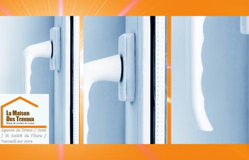 Zoom sur poignée de fenêtre PVC posée à Saint-André-de-l’Eure par Raphaël Gil Perez, expert rénovation.