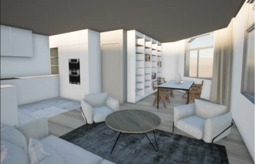 Vue 3D N°2 aménagement salon 