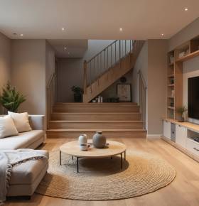 Rénovation et aménagement d'un souplex en salon télé 