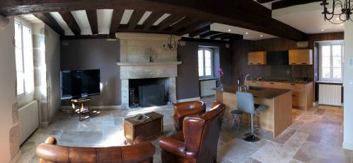 Travaux de rénovation de maison ancienne - grande pièce de vie avec cuisine ouverte sur le séjour - Roubaix 59