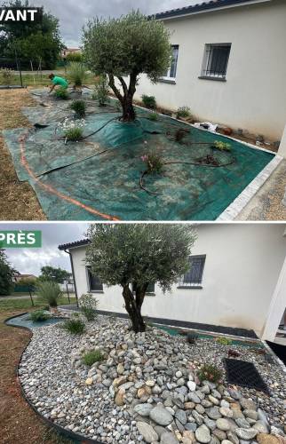 Avant / après – création d'un jardin zen à Bressols (82)