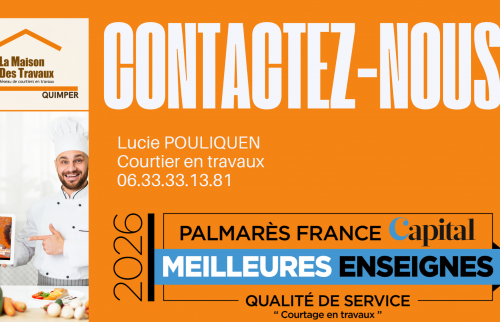 Projet de rénovation de cuisine à Pont-l’Abbé accompagné par Lucie Pouliquen, courtière en travaux à Quimper, pour un chantier maîtrisé de A à Z.