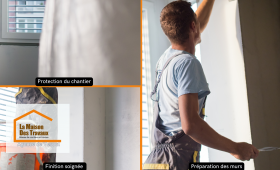 Protection du chantier à Lure : Mise en place de bâches pour sécuriser et protéger avant les travaux de rénovation.