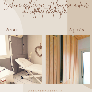 Imaginer une solution design : Claustra bois découpé pour camoufler le coffret électrique non déplacable