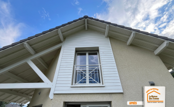 bardage PVC maison montagne, rénovation façade Sallanches 74700, habillage façade extérieur, travaux rénovation maison, la maison des travaux sallanches