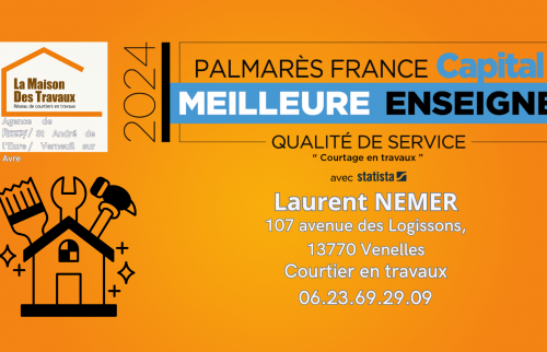Laurent Nemer, courtier à Venelles, élu meilleure enseigne 2024 pour la qualité de service. Contactez La Maison Des Travaux.