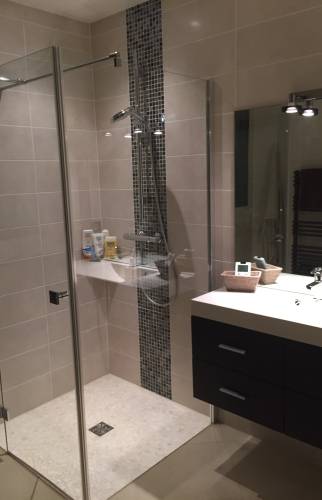 Rénovation de salle de bain avec douche et meuble vasque à Trilport (77470)