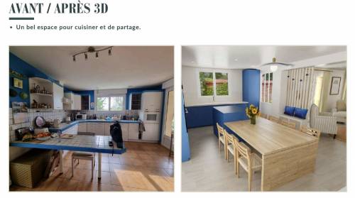 Projection 3D avant-après de la cuisine après rénovation et déco de maison - Montélier 26120