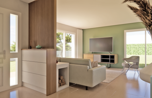 Rénovation complète d'une pièce de vie à Basse-Goulaine 44115 - visualisation 3D