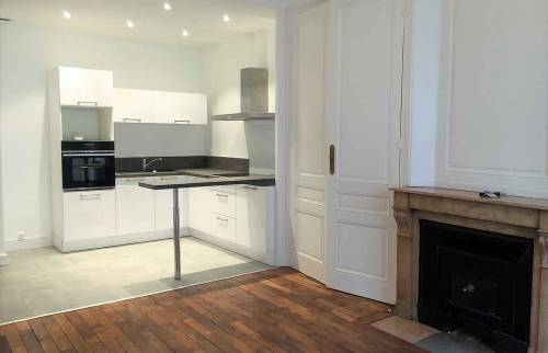 Rénovation et réagencement d'un appartement situé dans le quartier Lyon Brotteaux : vue sur la cuisine