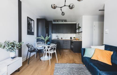 Salon et cuisine ouverte appartement Trouville-sur-Mer