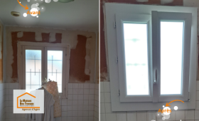 Remplacement d’une ancienne fenêtre simple vitrage par une menuiserie PVC moderne au Passage (47520), pour améliorer le confort thermique et la luminosité.