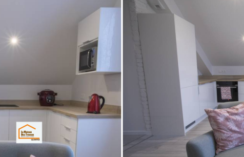 Rénovation d’une cuisine à Quimper créant un espace ouvert, lumineux et fonctionnel. Un projet réalisé avec des artisans sélectionnés par La Maison Des Travaux Quimper.