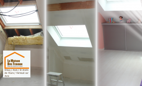 Transformation du grenier : ouverture du toit et isolation renforcée pour créer un espace lumineux et confortable.
