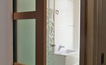 Rénovation d'une salle de bains d'invités  (Lyon Vaise) : Douche Grand Format et Meuble Vasque à tiroir blanc laqués