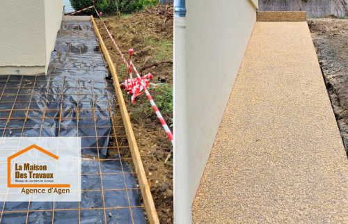 Étapes de préparation et réalisation des allées extérieures avec finition soignée à Pont-du-Casse.
