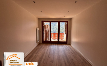 Techniques de rénovation studio, Studio avant-après rénovation, Rénovation studio étapes, Réhabilitation studio alpin, Studio rénové isolation thermique, Travaux de rénovation détaillés,