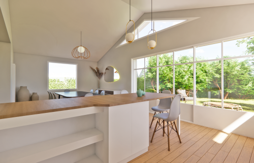 PROCHAINEMENT - Création d'une extension de maison de 20 m² à Rezé (44400) - vue intérieure du logement - coin cuisine et ilôt