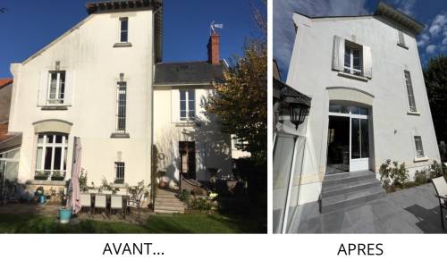 Façade arrière de maison AVANT - APRES travaux de ravalement de façade - Nantes 44