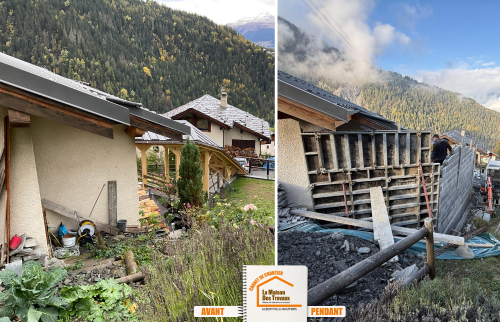 extension maison Peisey-Nancroix, finition crépis maison, travaux extérieur Savoie, La Maison des Travaux Albertville, extension invisible