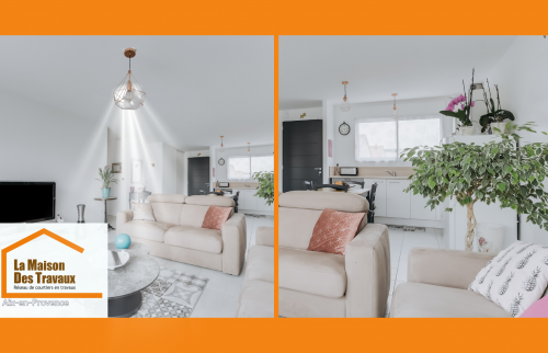 Rénovation cuisine à Aix-en-Provence : espace lumineux, meubles blancs et design épuré par Laurent Nemer, courtier en travaux.